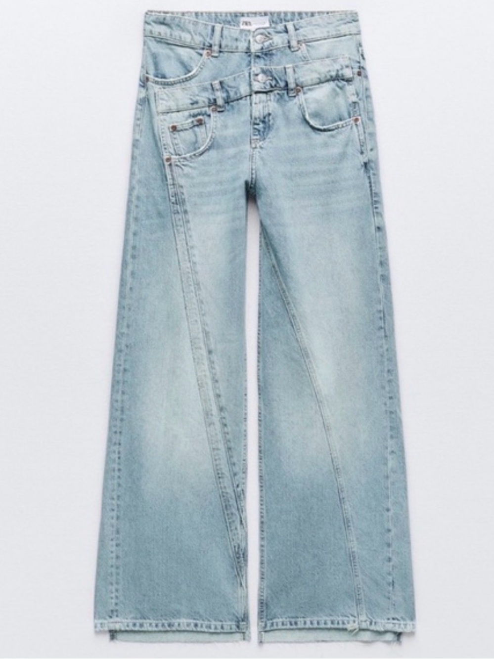 Zara Light Blue Wide-Leg Split-Hem Jeans